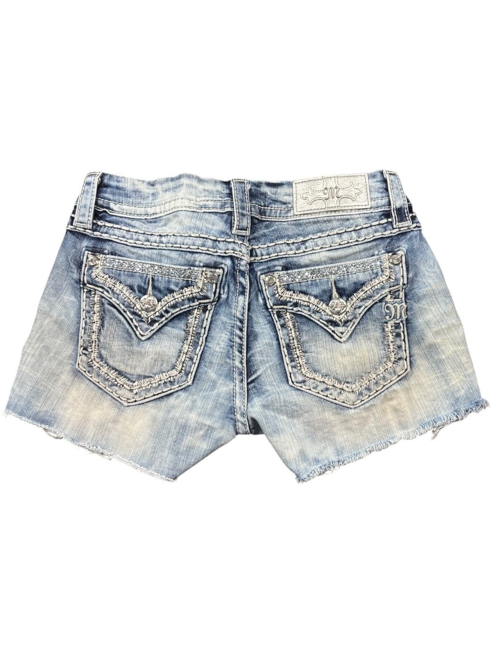 Miss Me Y2K Rhinestone Distressed Cutoff Denim Shorts